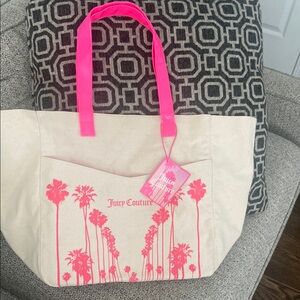 Juicy Couture Cream and Pink Canvas Tote
